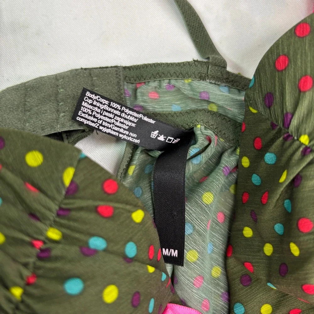 La SENZA sz M Green & Multicolour Polka Dot Chemise with Pink Straps & Bow - Picture 5 of 9